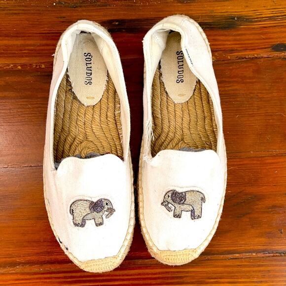 ANTHRO Soludos canvas elephant beaded slip on espadrilles smoking slipper sz 8 - Picture 2 of 8